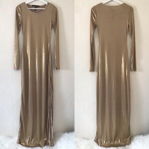 BCBGMaxAzria Gold Fresno Floor Length Dress Medium